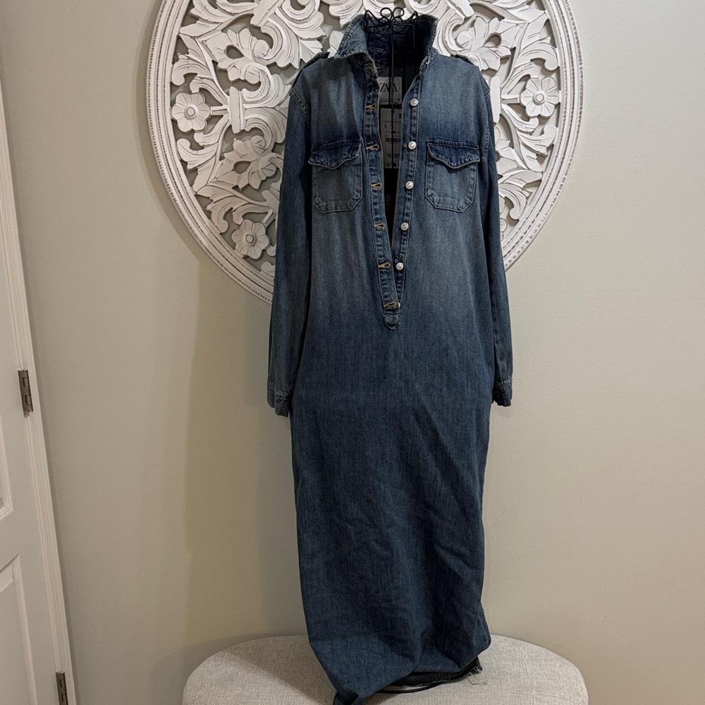 Zara Blue Denim Maxi Dress
